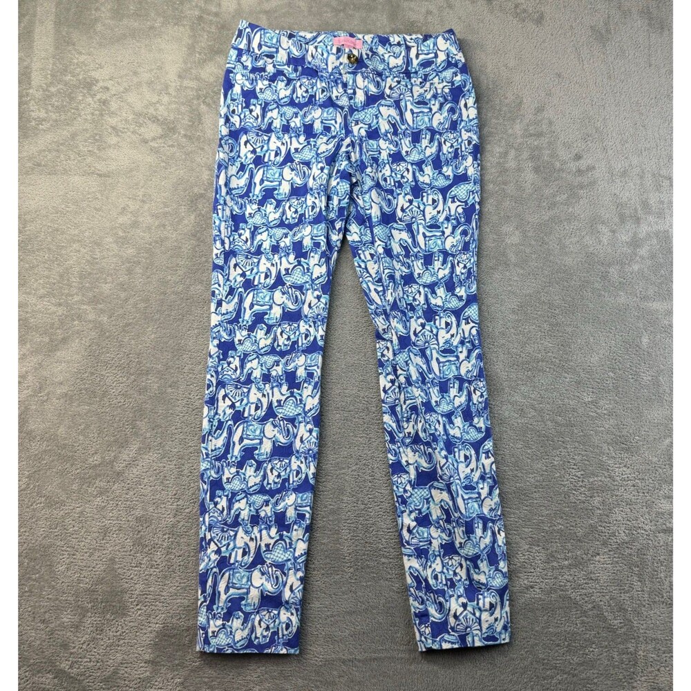 Lilly Pulitzer Pants Woman’s 0 Blue Elephants Skinny Stretch Cropped Preppy Cute